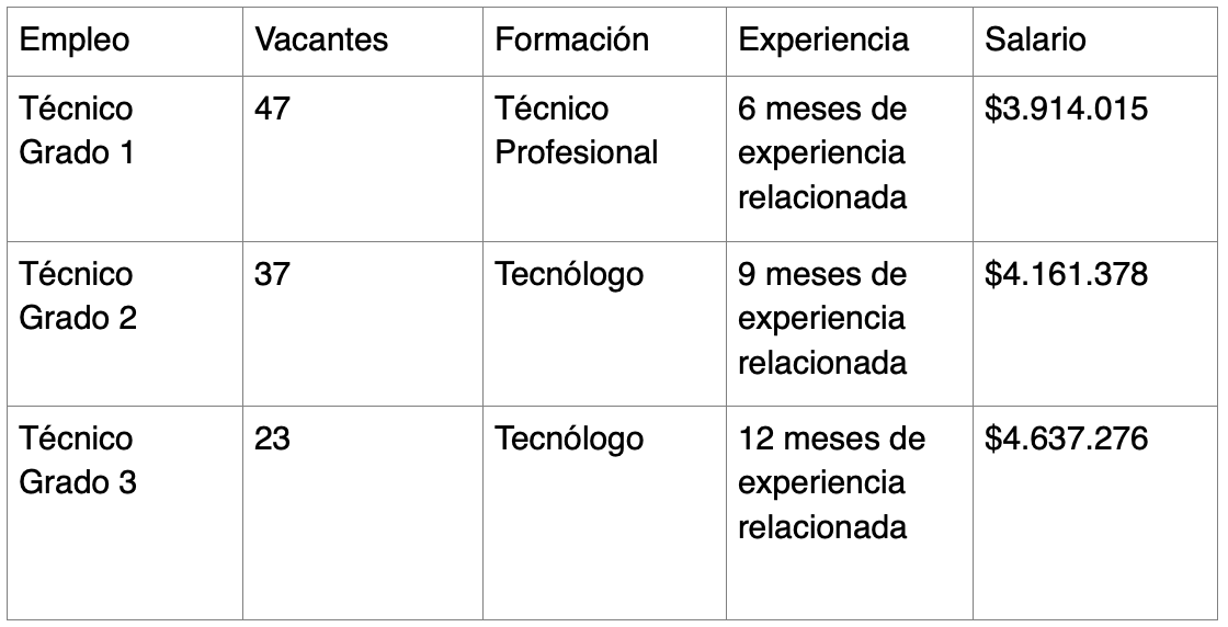 ¿Cuáles son los requisitos mínimos de los empleos ofertados en el Concurso de Méritos?